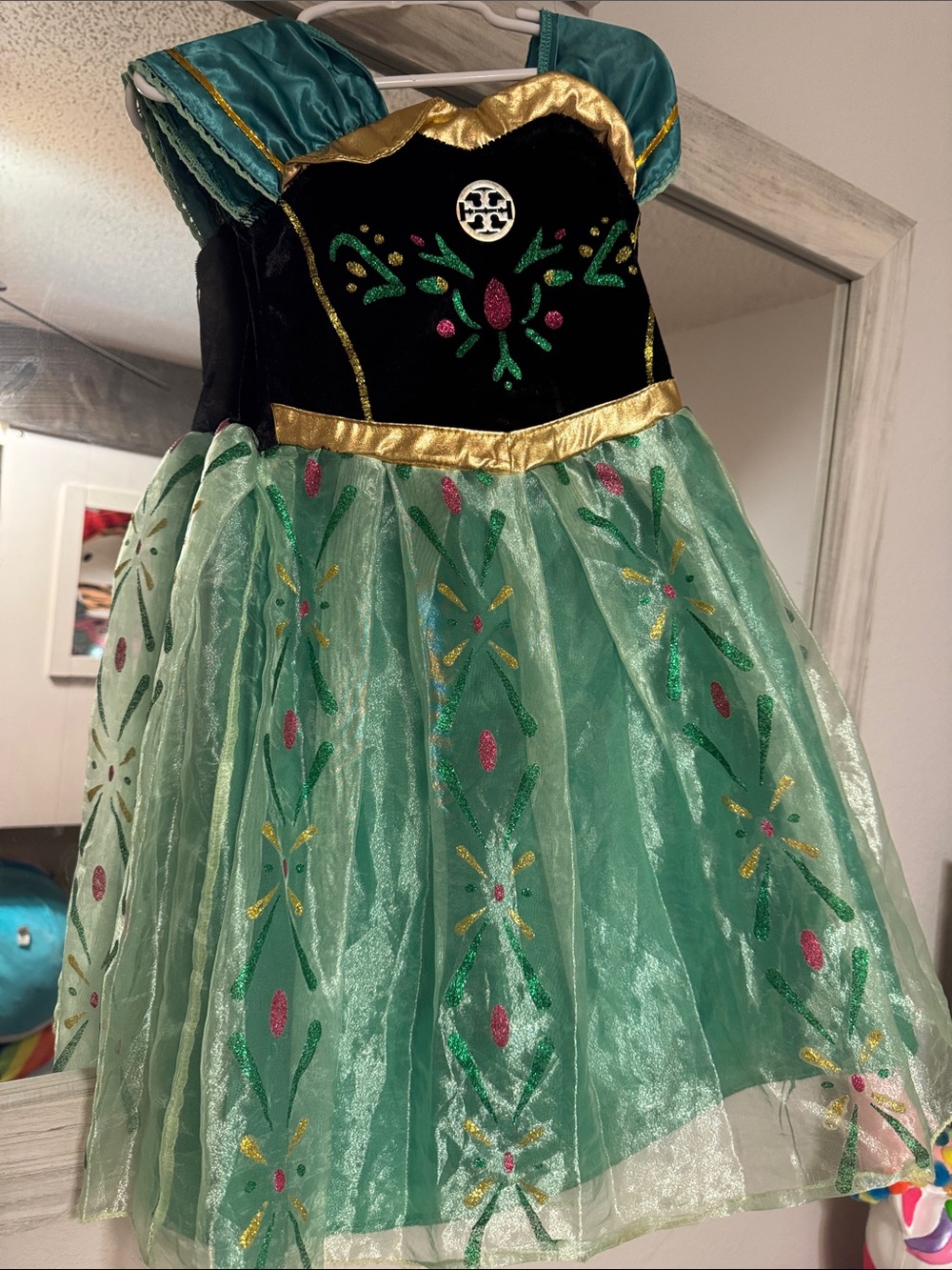 Girls' Green Princess Costume Dress with Gold Trim